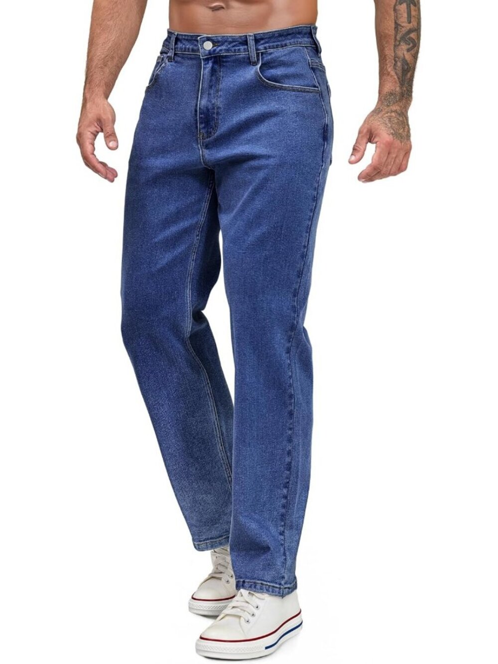 Men's Stretch Denim Jeans - Casual Regular Fit Straight Leg Pants for Everyday